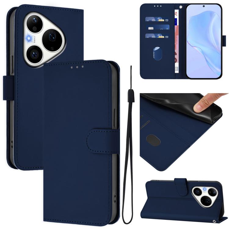 Skin Feel Solid Color Leather Phone Case with Lanyard, For Huawei Pura 90 Pro Max 5G, For Huawei Pura 90 Pro 5G