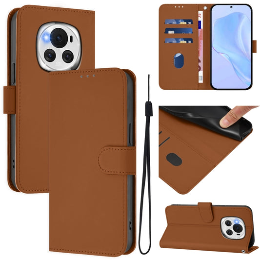 Skin Feel Solid Color Leather Phone Case with Lanyard, For Honor Magic6, For Honor X8b 4G