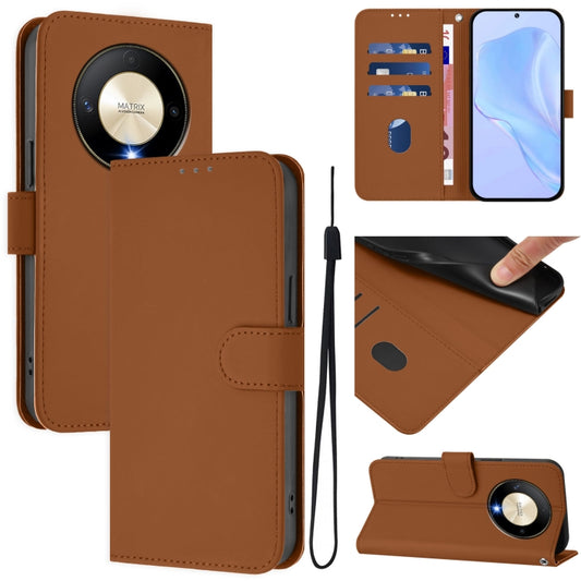 Skin Feel Solid Color Leather Phone Case with Lanyard, For Honor X9b / Magic6 Lite 5G, For Honor X6a 4G