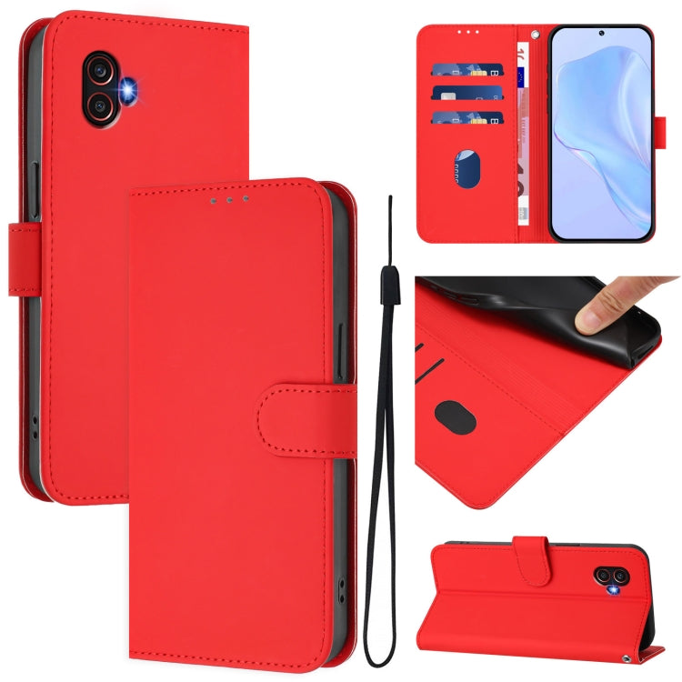 Skin Feel Solid Color Leather Phone Case with Lanyard, For Samsung Galaxy XCover 7, For Samsung Galaxy XCover6 Pro