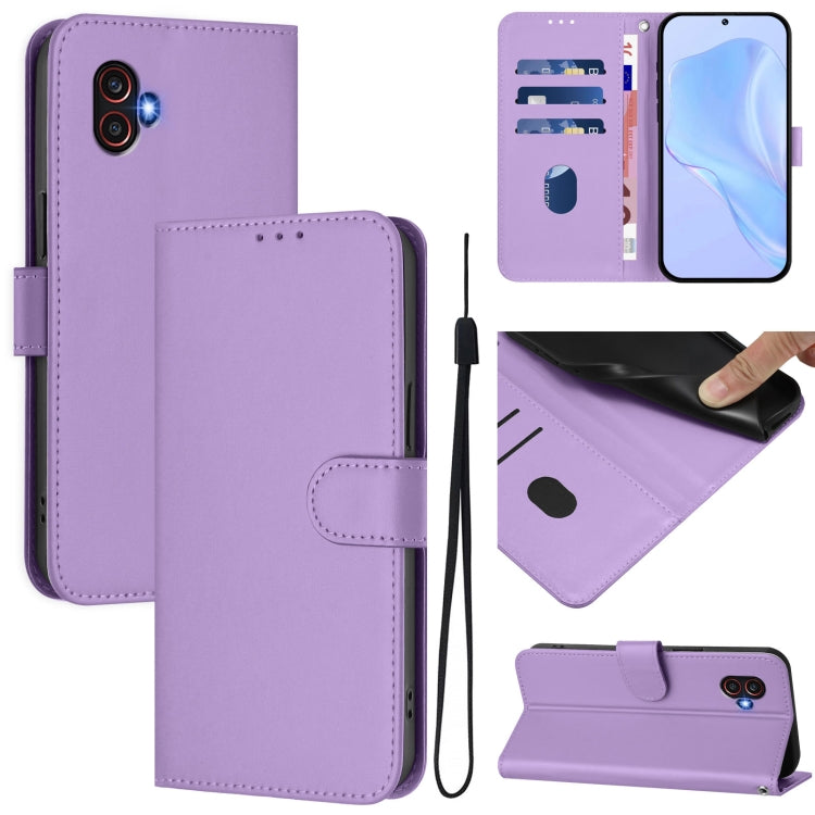 Skin Feel Solid Color Leather Phone Case with Lanyard, For Samsung Galaxy XCover 7, For Samsung Galaxy XCover6 Pro