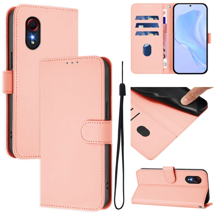 Skin Feel Solid Color Leather Phone Case with Lanyard, For Samsung Galaxy XCover 5