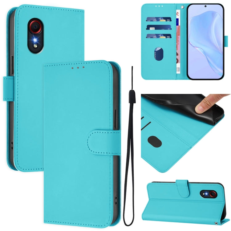 Skin Feel Solid Color Leather Phone Case with Lanyard, For Samsung Galaxy XCover 5