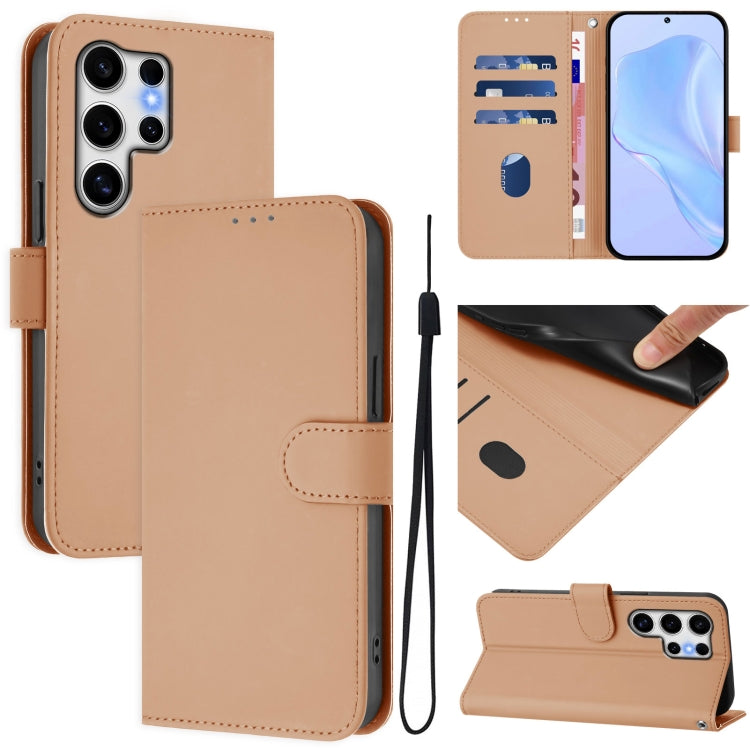 Skin Feel Solid Color Leather Phone Case with Lanyard, For Samsung Galaxy S25 Ultra 5G, For Samsung Galaxy S24 FE 5G