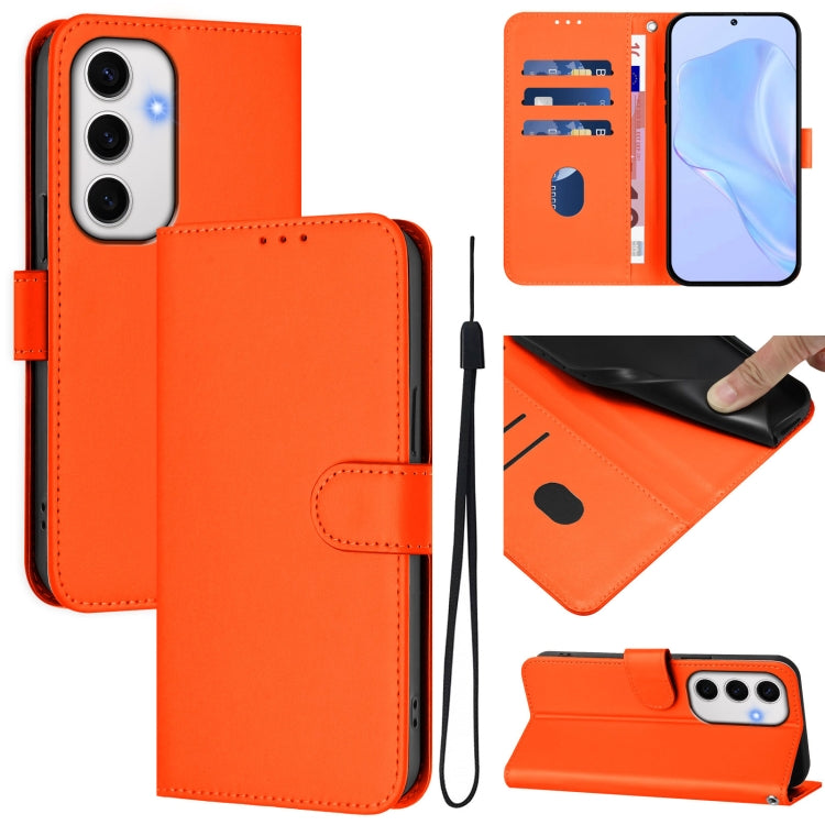 Skin Feel Solid Color Leather Phone Case with Lanyard, For Samsung Galaxy S25 Ultra 5G, For Samsung Galaxy S24 FE 5G