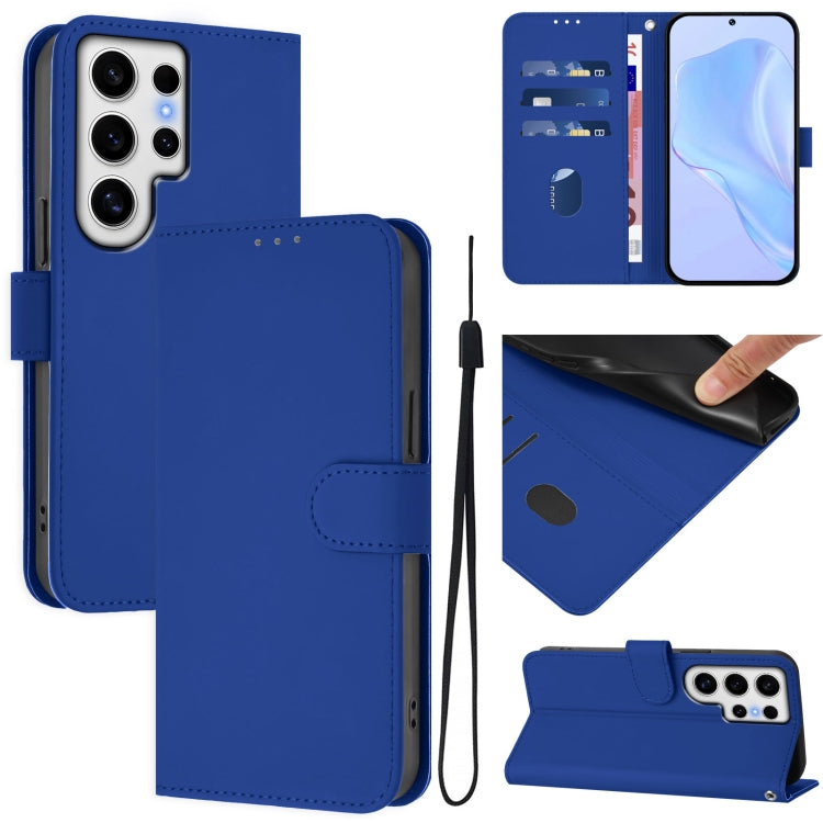Skin Feel Solid Color Leather Phone Case with Lanyard, For Samsung Galaxy S24 Ultra 5G, For Samsung Galaxy S24+ 5G