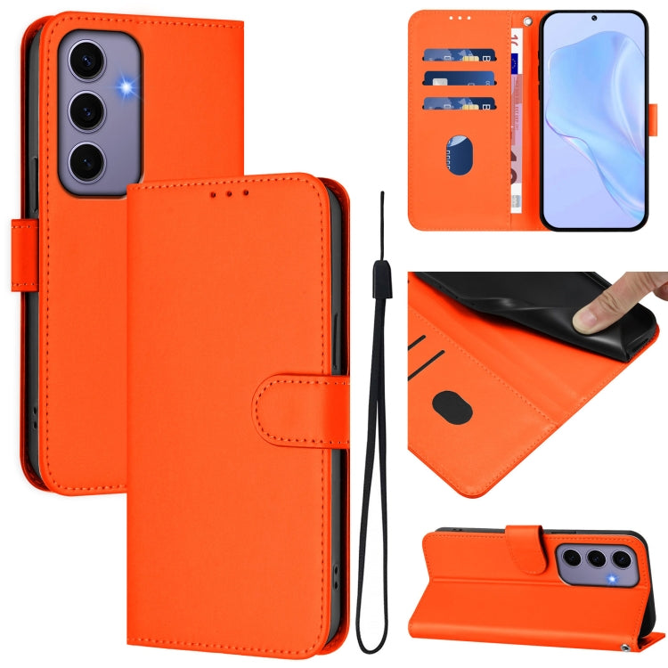 Skin Feel Solid Color Leather Phone Case with Lanyard, For Samsung Galaxy S24 5G, For Samsung Galaxy S23 FE 5G