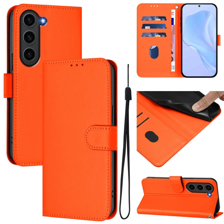 Skin Feel Solid Color Leather Phone Case with Lanyard, For Samsung Galaxy S24 5G, For Samsung Galaxy S23 FE 5G