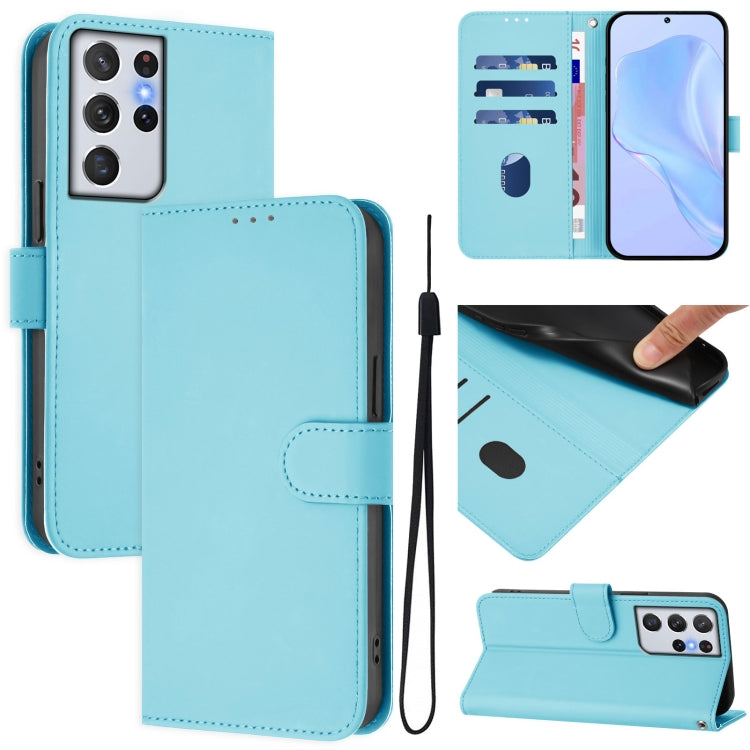 Skin Feel Solid Color Leather Phone Case with Lanyard, For Samsung Galaxy S21 Ultra 5G