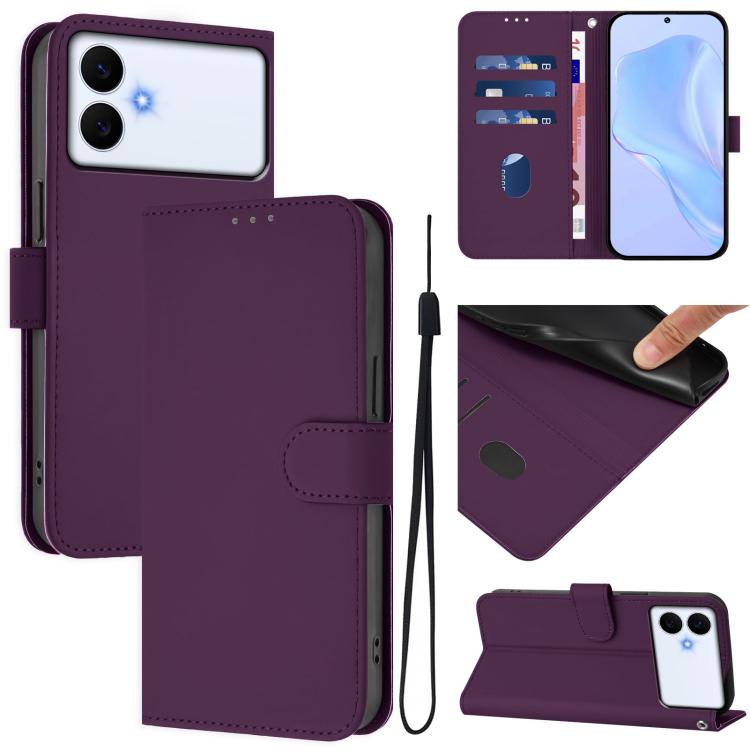 Skin Feel Solid Color Leather Phone Case with Lanyard, For Samsung Galaxy S26 Edge 5G, For Samsung Galaxy S26 Ultra 5G