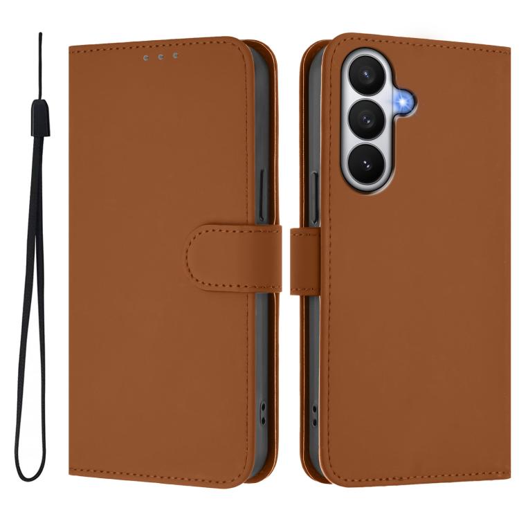 Skin Feel Solid Color Leather Phone Case with Lanyard, For Samsung Galaxy S26 5G, For Samsung Galaxy S25 Edge 5G