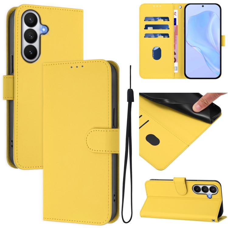 Skin Feel Solid Color Leather Phone Case with Lanyard, For Samsung Galaxy S26 5G, For Samsung Galaxy S25 Edge 5G