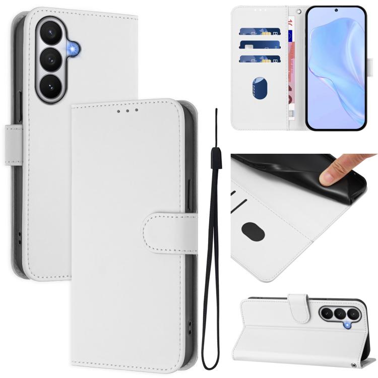 Skin Feel Solid Color Leather Phone Case with Lanyard, For Samsung Galaxy S26 5G, For Samsung Galaxy S25 Edge 5G