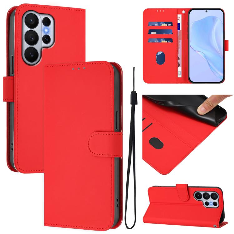 Skin Feel Solid Color Leather Phone Case with Lanyard, For Samsung Galaxy S26 Edge 5G, For Samsung Galaxy S26 Ultra 5G