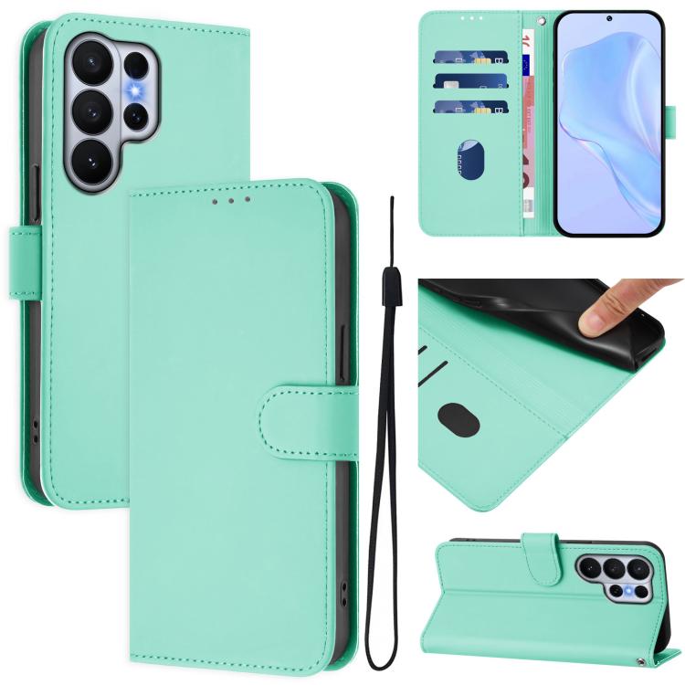 Skin Feel Solid Color Leather Phone Case with Lanyard, For Samsung Galaxy S26 Edge 5G, For Samsung Galaxy S26 Ultra 5G