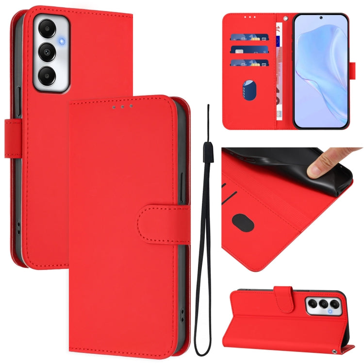 Skin Feel Solid Color Leather Phone Case with Lanyard, For Samsung Galaxy A05s 4G Global, For Samsung Galaxy A25 5G Global
