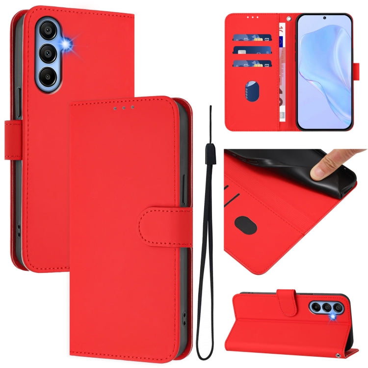 Skin Feel Solid Color Leather Phone Case with Lanyard, For Samsung Galaxy A15 5G / 4G, For Samsung Galaxy A55 5G