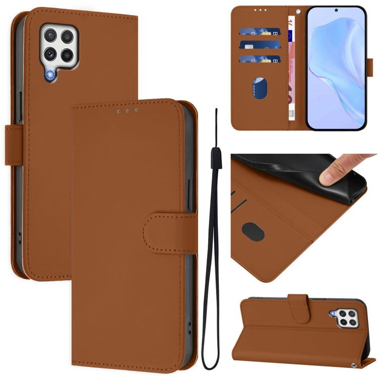Skin Feel Solid Color Leather Phone Case with Lanyard, For Samsung Galaxy A22 4G, For Samsung Galaxy A42 5G / M42 5G