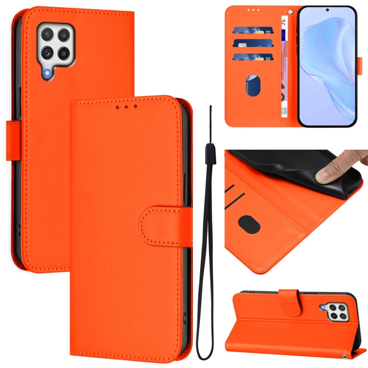 Skin Feel Solid Color Leather Phone Case with Lanyard, For Samsung Galaxy A22 4G, For Samsung Galaxy A42 5G / M42 5G