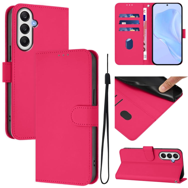 Skin Feel Solid Color Leather Phone Case with Lanyard, For Samsung Galaxy A05s 4G Global, For Samsung Galaxy A25 5G Global
