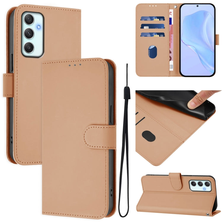 Skin Feel Solid Color Leather Phone Case with Lanyard, For Samsung Galaxy A35 5G, For Samsung Galaxy A05 4G Global