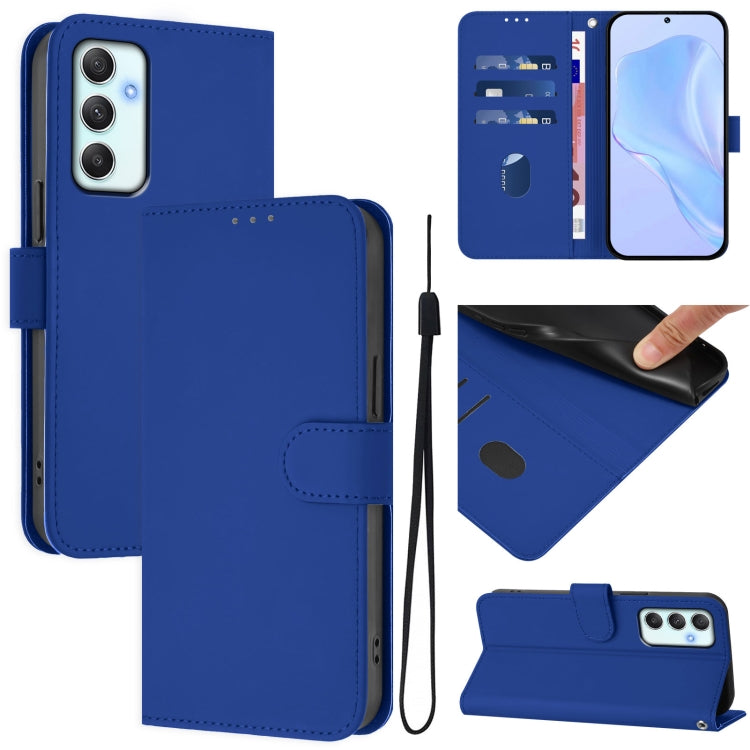 Skin Feel Solid Color Leather Phone Case with Lanyard, For Samsung Galaxy A35 5G, For Samsung Galaxy A05 4G Global