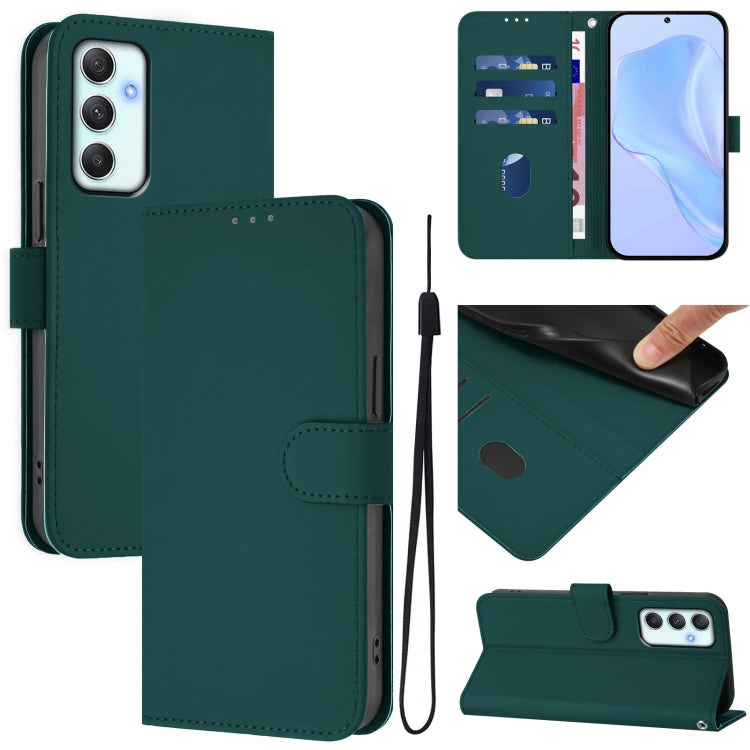 Skin Feel Solid Color Leather Phone Case with Lanyard, For Samsung Galaxy A35 5G, For Samsung Galaxy A05 4G Global