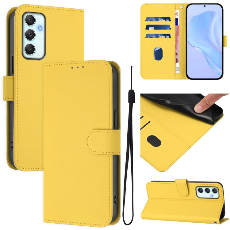 Skin Feel Solid Color Leather Phone Case with Lanyard, For Samsung Galaxy A35 5G, For Samsung Galaxy A05 4G Global