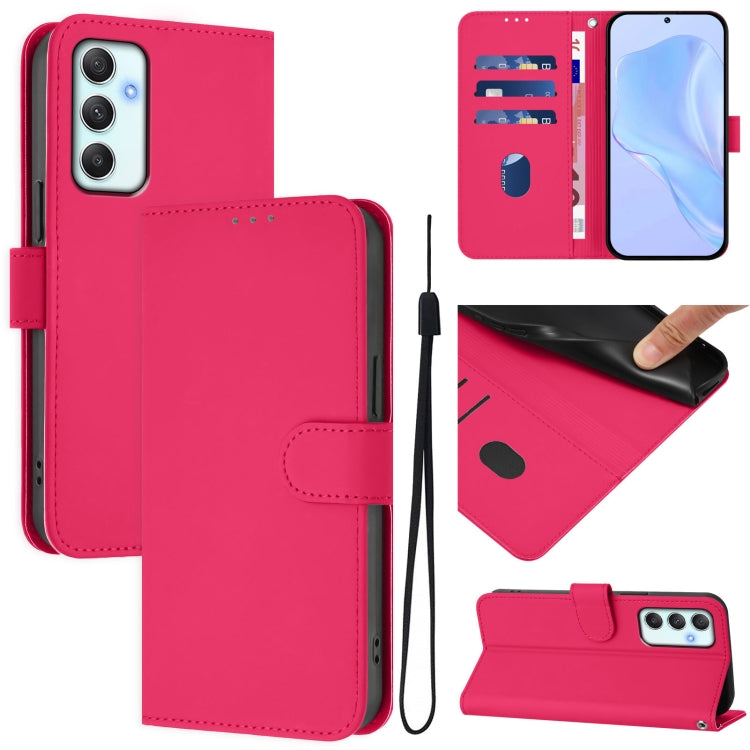 Skin Feel Solid Color Leather Phone Case with Lanyard, For Samsung Galaxy A35 5G, For Samsung Galaxy A05 4G Global
