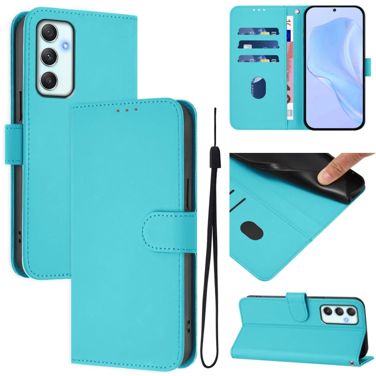Skin Feel Solid Color Leather Phone Case with Lanyard, For Samsung Galaxy A35 5G, For Samsung Galaxy A05 4G Global