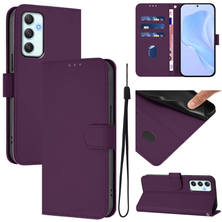 Skin Feel Solid Color Leather Phone Case with Lanyard, For Samsung Galaxy A35 5G, For Samsung Galaxy A05 4G Global