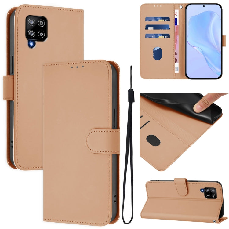 Skin Feel Solid Color Leather Phone Case with Lanyard, For Samsung Galaxy A22 4G, For Samsung Galaxy A42 5G / M42 5G