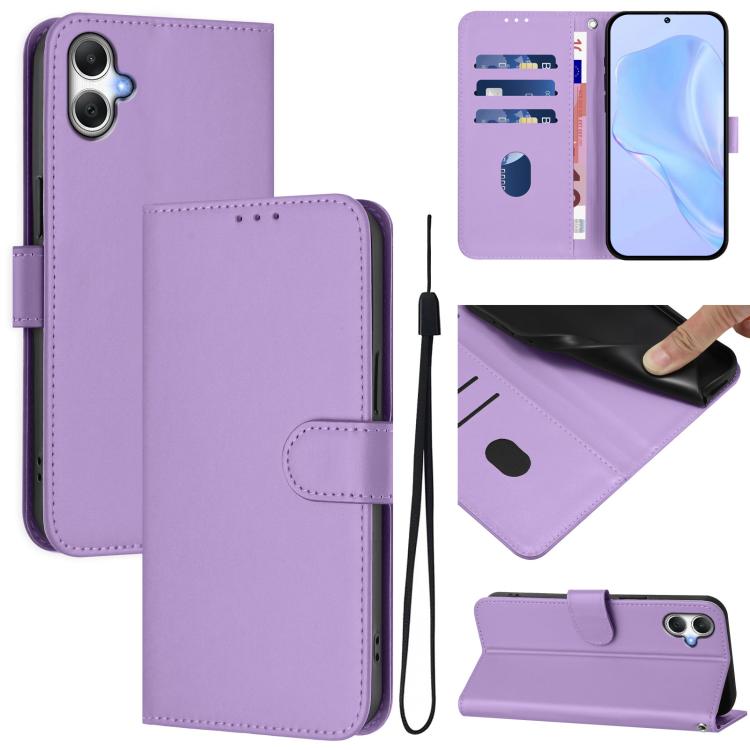 Skin Feel Solid Color Leather Phone Case with Lanyard, For Samsung Galaxy A17 5G, For Samsung Galaxy A06 4G / A06 5G