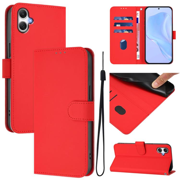 Skin Feel Solid Color Leather Phone Case with Lanyard, For Galaxy A27 5G, For Samsung Galaxy A07 4G