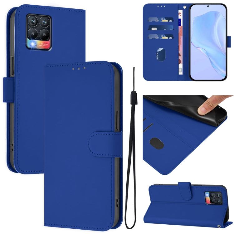 Skin Feel Solid Color Leather Phone Case with Lanyard, For Realme 8 5G / 8 5G India, For Realme 8 4G / 8 Pro 4G