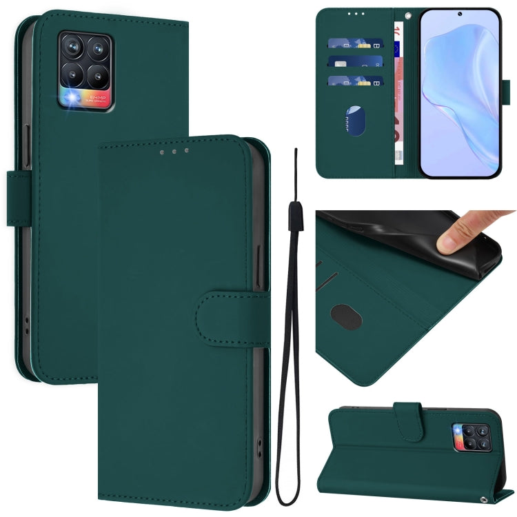 Skin Feel Solid Color Leather Phone Case with Lanyard, For Realme 8 5G / 8 5G India, For Realme 8 4G / 8 Pro 4G