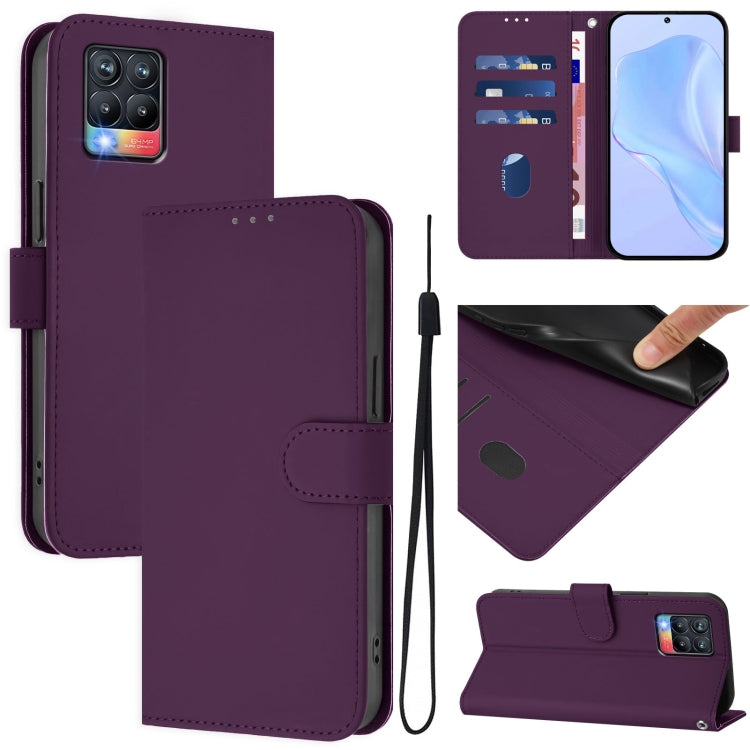 Skin Feel Solid Color Leather Phone Case with Lanyard, For Realme 8 5G / 8 5G India, For Realme 8 4G / 8 Pro 4G