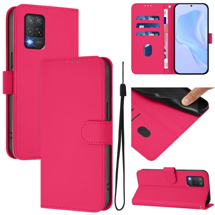 Skin Feel Solid Color Leather Phone Case with Lanyard, For Realme 8 5G / 8 5G India, For Realme 8 4G / 8 Pro 4G
