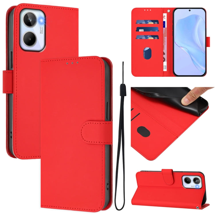 Skin Feel Solid Color Leather Phone Case with Lanyard, For Realme 10 4G Global, For Realme C30 4G / C30s