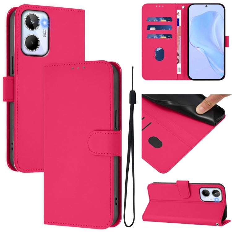 Skin Feel Solid Color Leather Phone Case with Lanyard, For Realme 10 4G Global, For Realme C30 4G / C30s