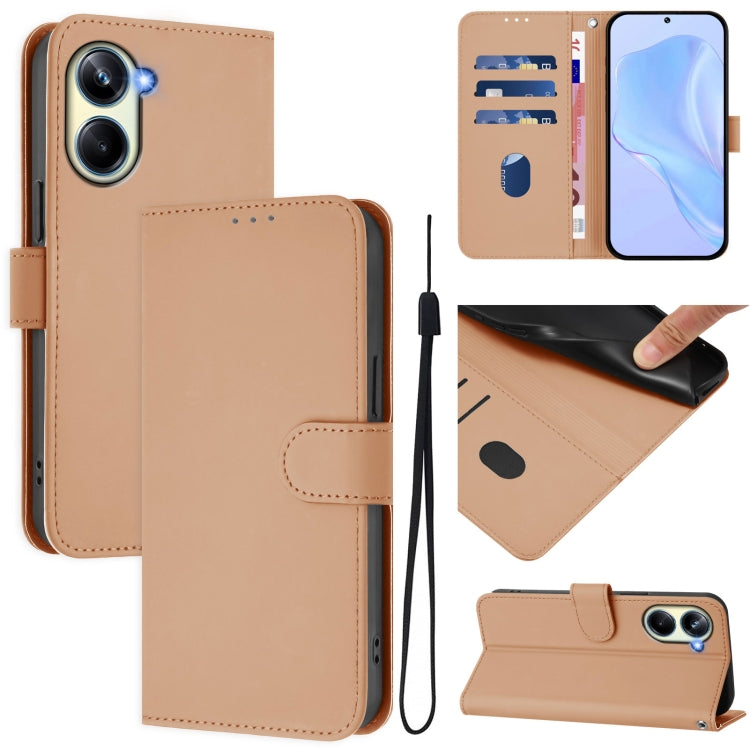 Skin Feel Solid Color Leather Phone Case with Lanyard, For Realme 10 Pro 5G, For Realme 10 Pro+ 5G