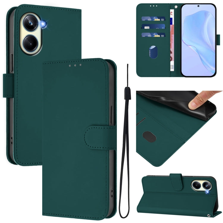 Skin Feel Solid Color Leather Phone Case with Lanyard, For Realme 10 Pro 5G, For Realme 10 Pro+ 5G