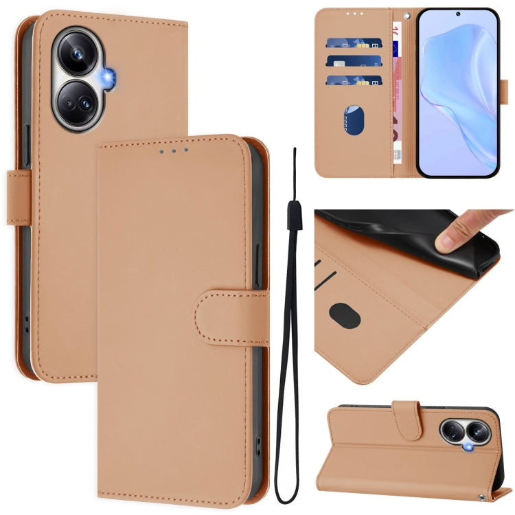 Skin Feel Solid Color Leather Phone Case with Lanyard, For Realme 10 Pro 5G, For Realme 10 Pro+ 5G