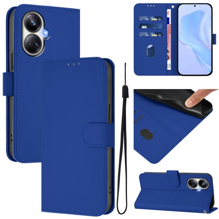 Skin Feel Solid Color Leather Phone Case with Lanyard, For Realme 10 Pro 5G, For Realme 10 Pro+ 5G