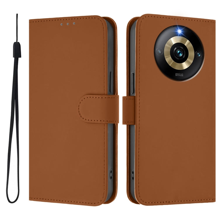 Skin Feel Solid Color Leather Phone Case with Lanyard, For Realme Narzo 60 Pro Global, For Realme C65 4G Global
