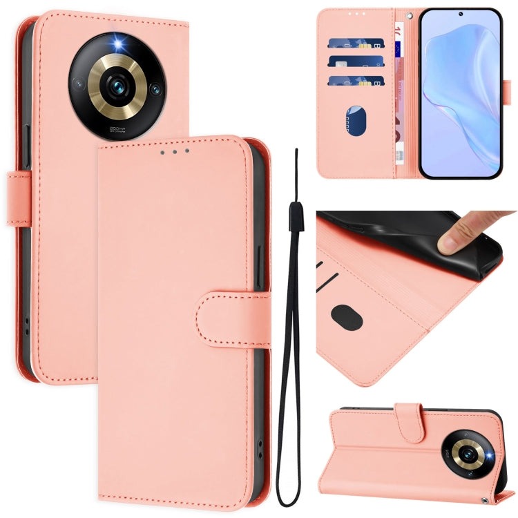 Skin Feel Solid Color Leather Phone Case with Lanyard, For Realme Narzo 60 Pro Global, For Realme C65 4G Global