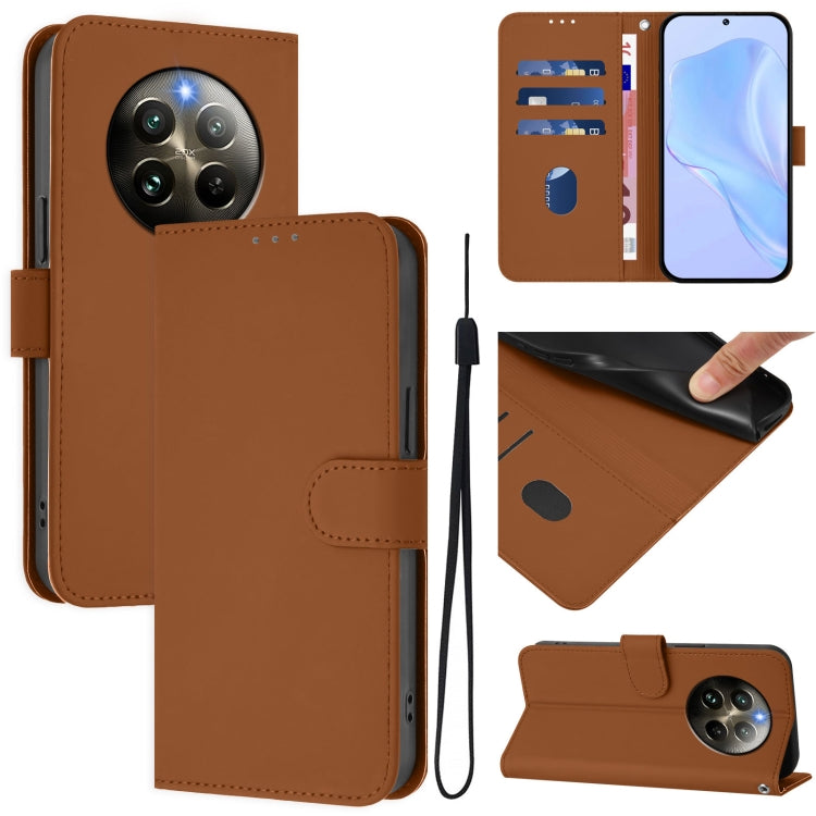 Skin Feel Solid Color Leather Phone Case with Lanyard, For Realme C63 Global, For Realme 12+ 5G Global