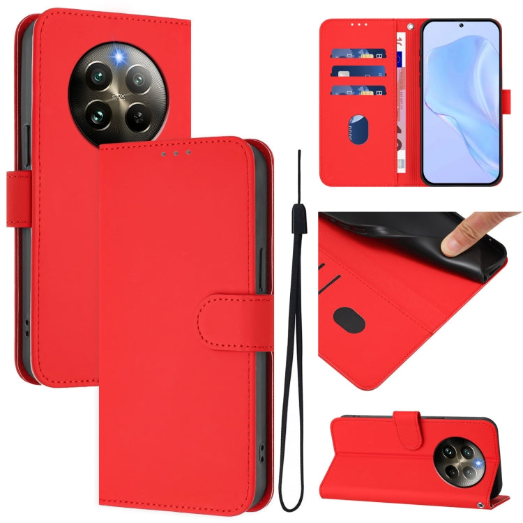 Skin Feel Solid Color Leather Phone Case with Lanyard, For Realme C63 Global, For Realme 12+ 5G Global