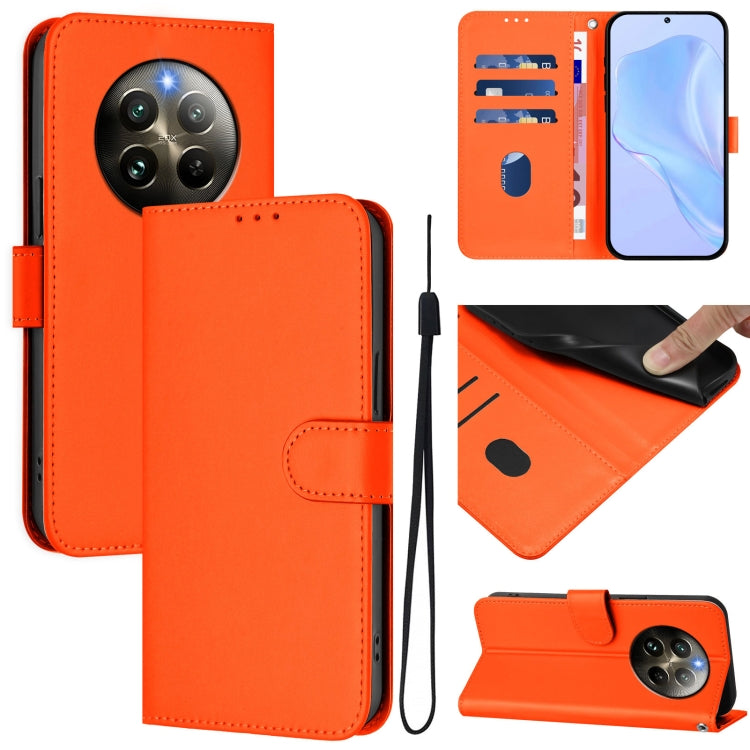 Skin Feel Solid Color Leather Phone Case with Lanyard, For Realme C63 Global, For Realme 12+ 5G Global