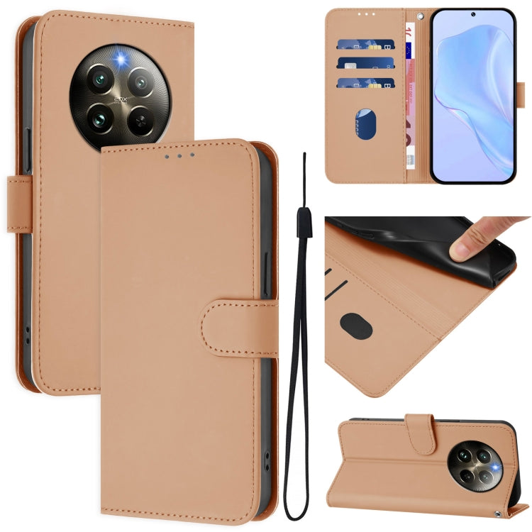 Skin Feel Solid Color Leather Phone Case with Lanyard, For Realme C63 Global, For Realme 12+ 5G Global